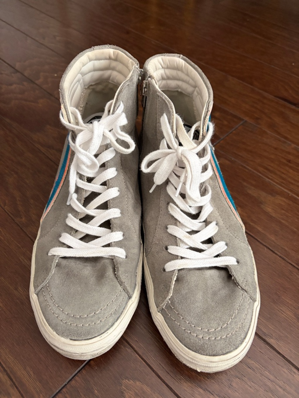 Golden Goose Women Grey High-Top Sneakers with Blue and Orange Accents - Picture 2 of 4
